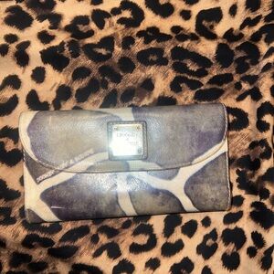 Dooney & Bourke Gray and Cream Wallet with Flap-Over Design